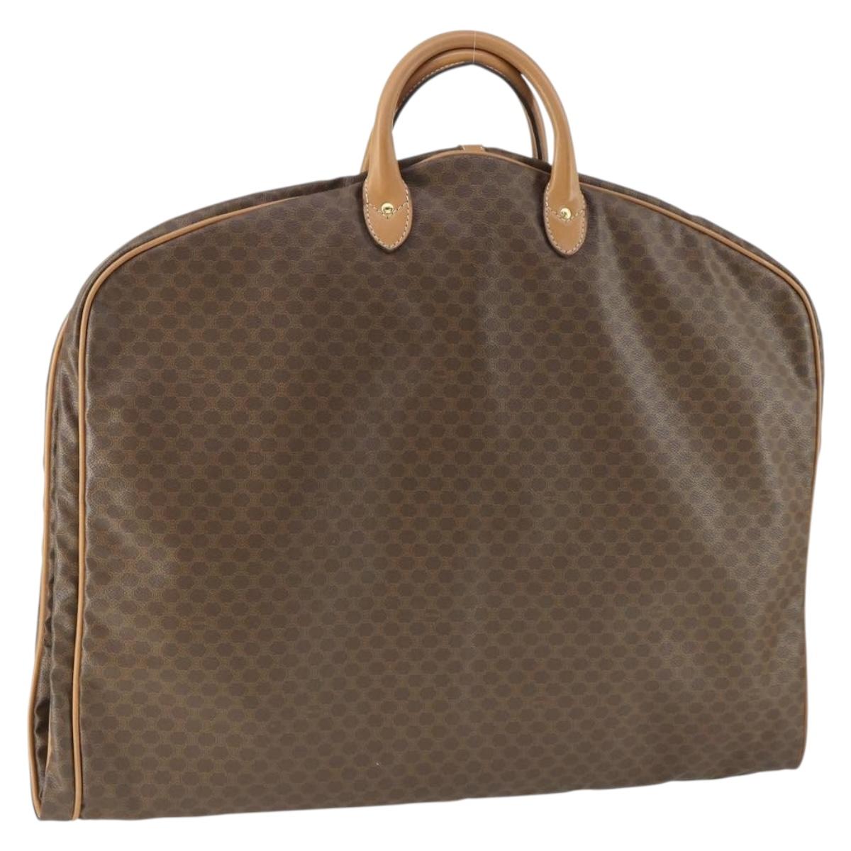 CELINE Macadam Canvas Garment Cover PVC Leather Brown Gold Auth 165913