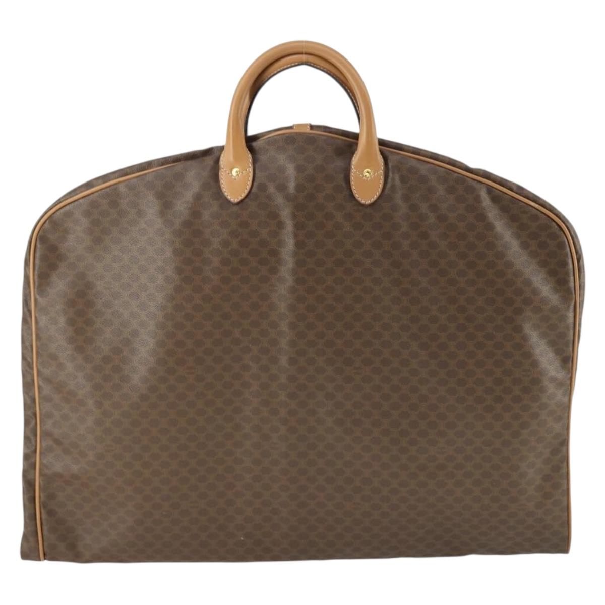 CELINE Macadam Canvas Garment Cover PVC Leather Brown Gold Auth 165913