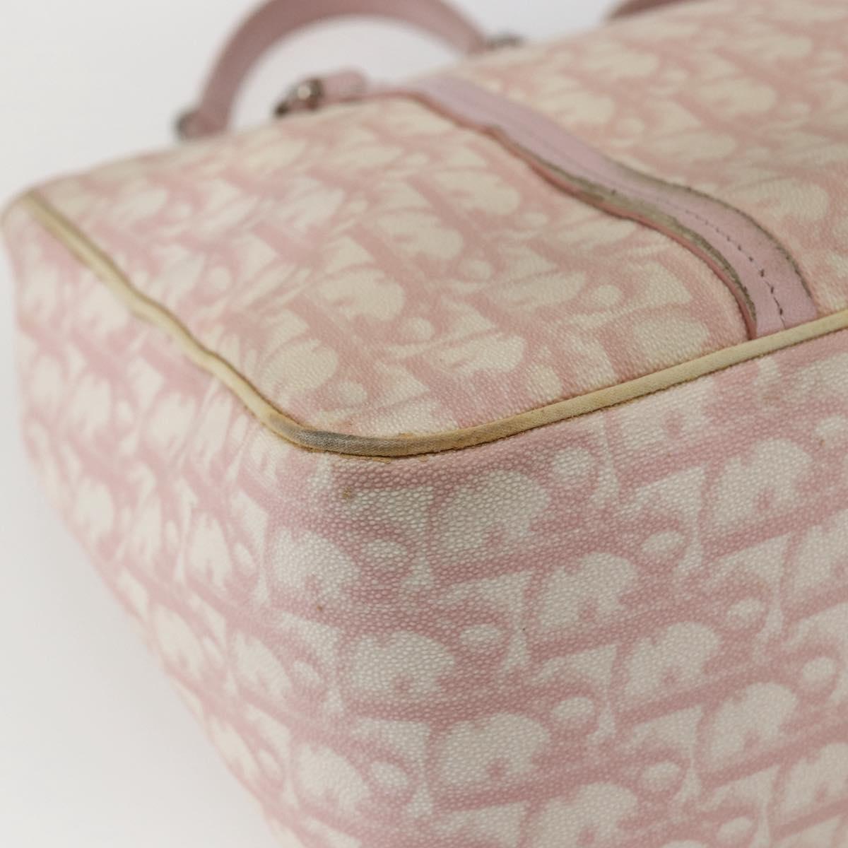 Christian Dior Trotter Canvas Romantic Hand Bag PVC Pink Silver Auth 165914