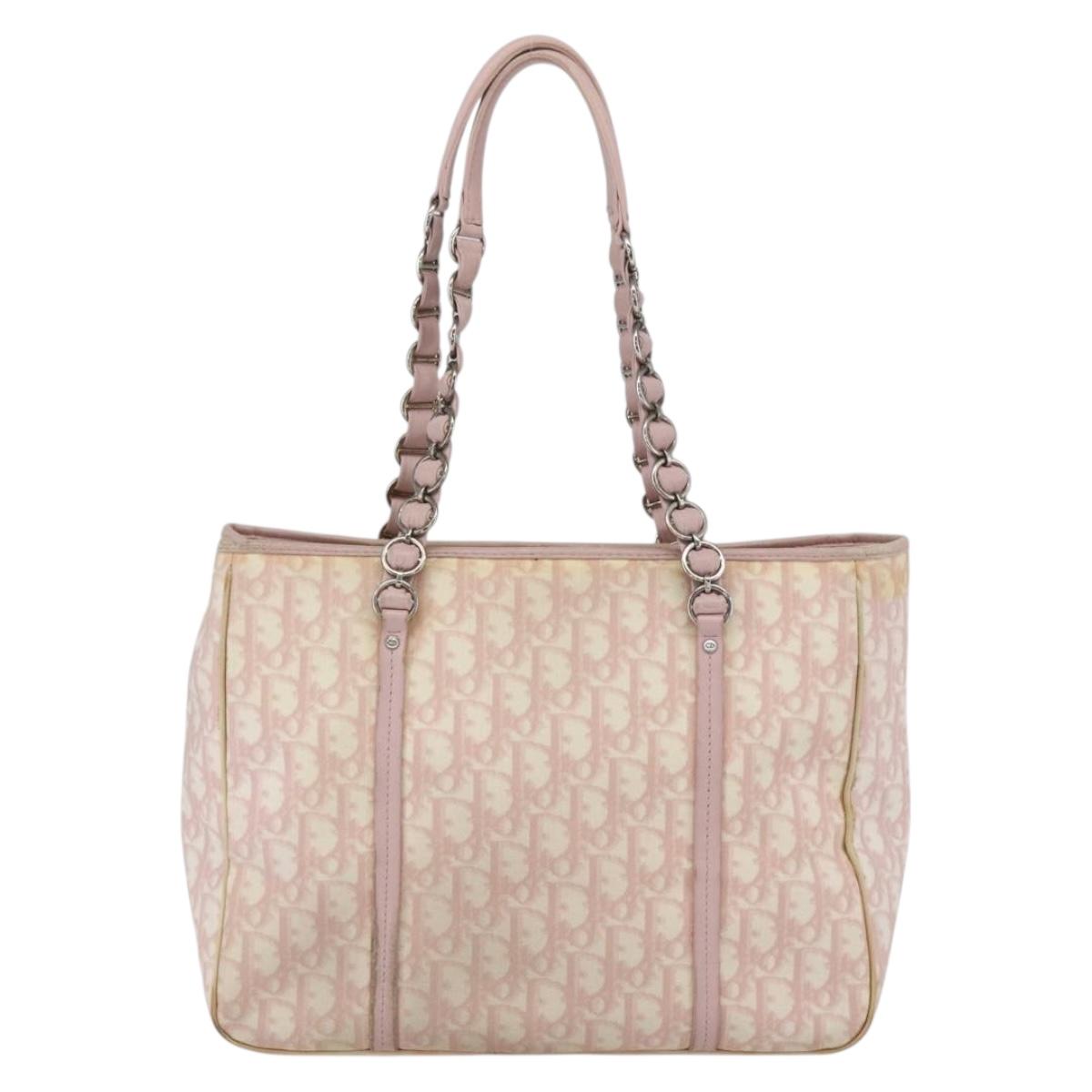 Christian Dior Trotter Canvas Romantic Hand Bag PVC Pink Silver Auth 165914