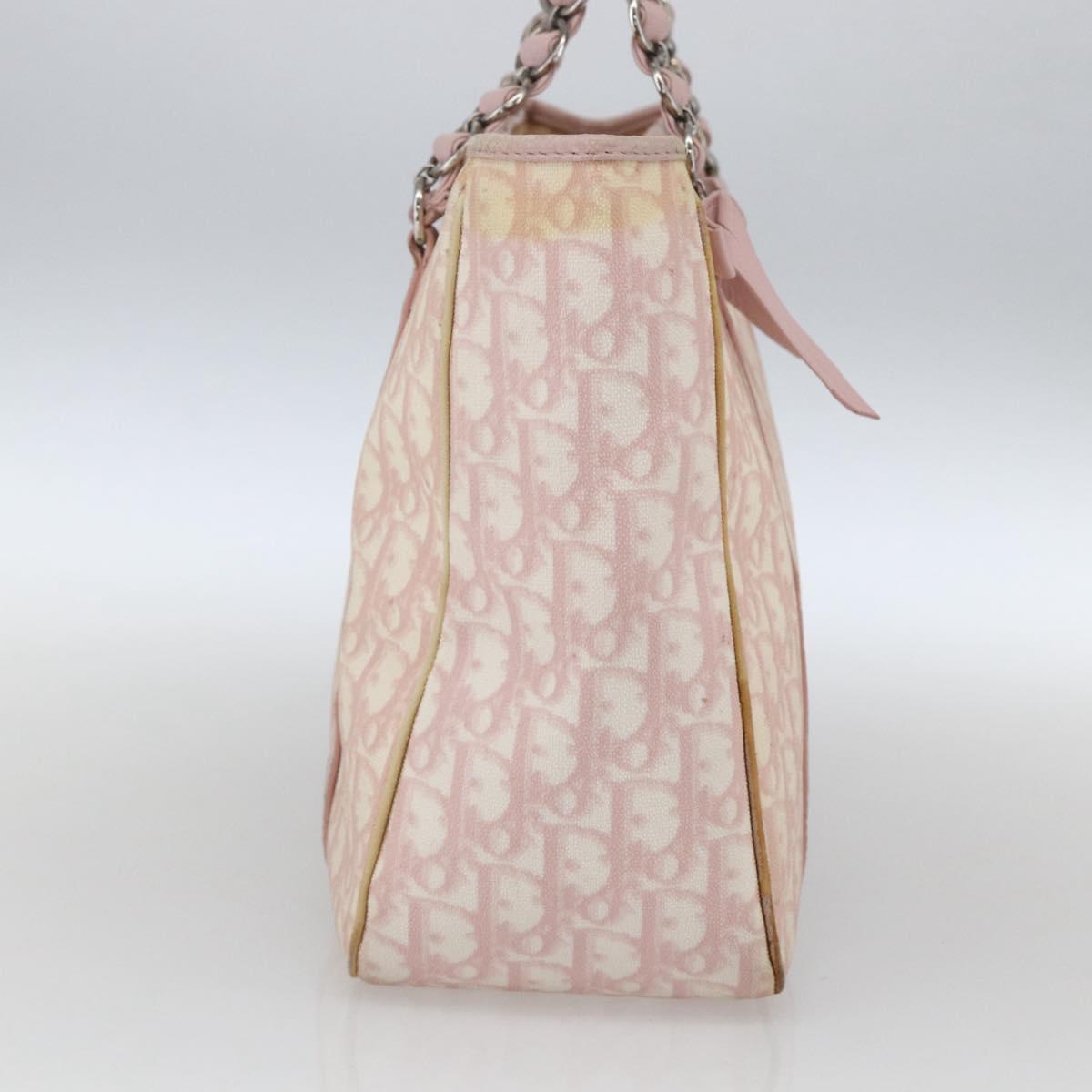 Christian Dior Trotter Canvas Romantic Hand Bag PVC Pink Silver Auth 165914