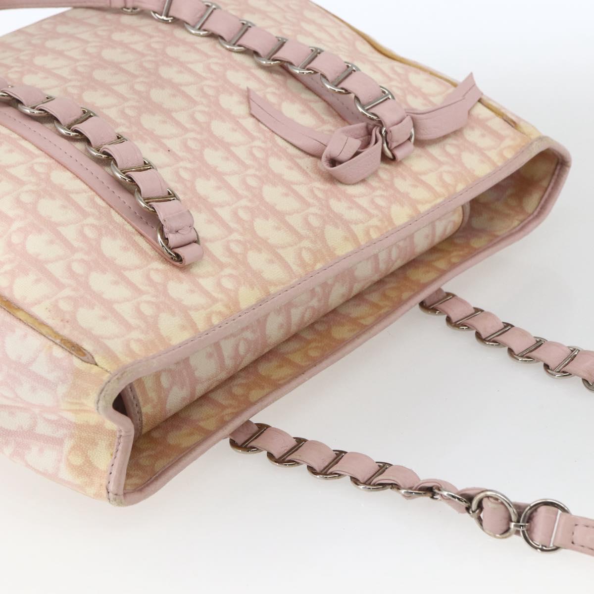 Christian Dior Trotter Canvas Romantic Hand Bag PVC Pink Silver Auth 165914