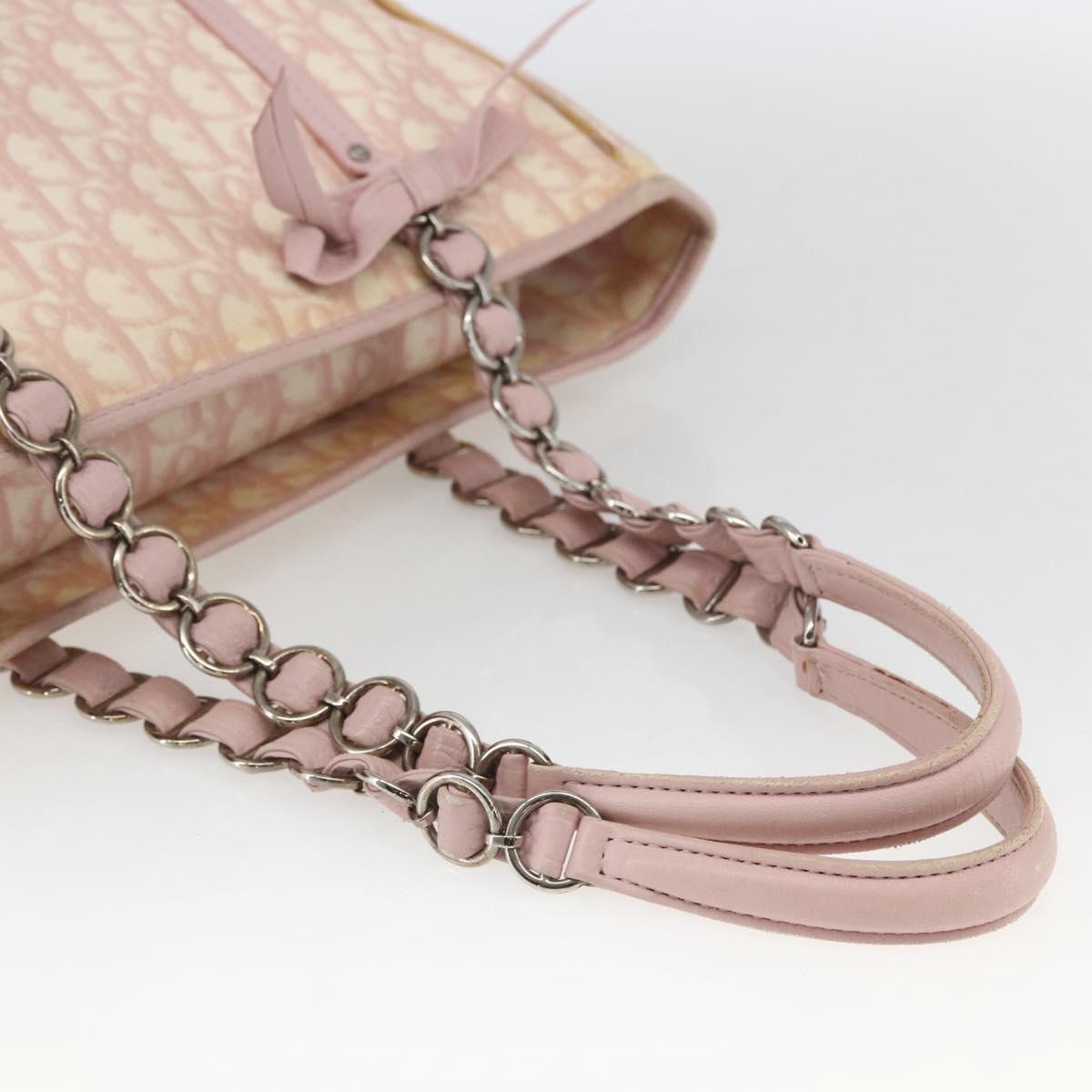 Christian Dior Trotter Canvas Romantic Hand Bag PVC Pink Silver Auth 165914