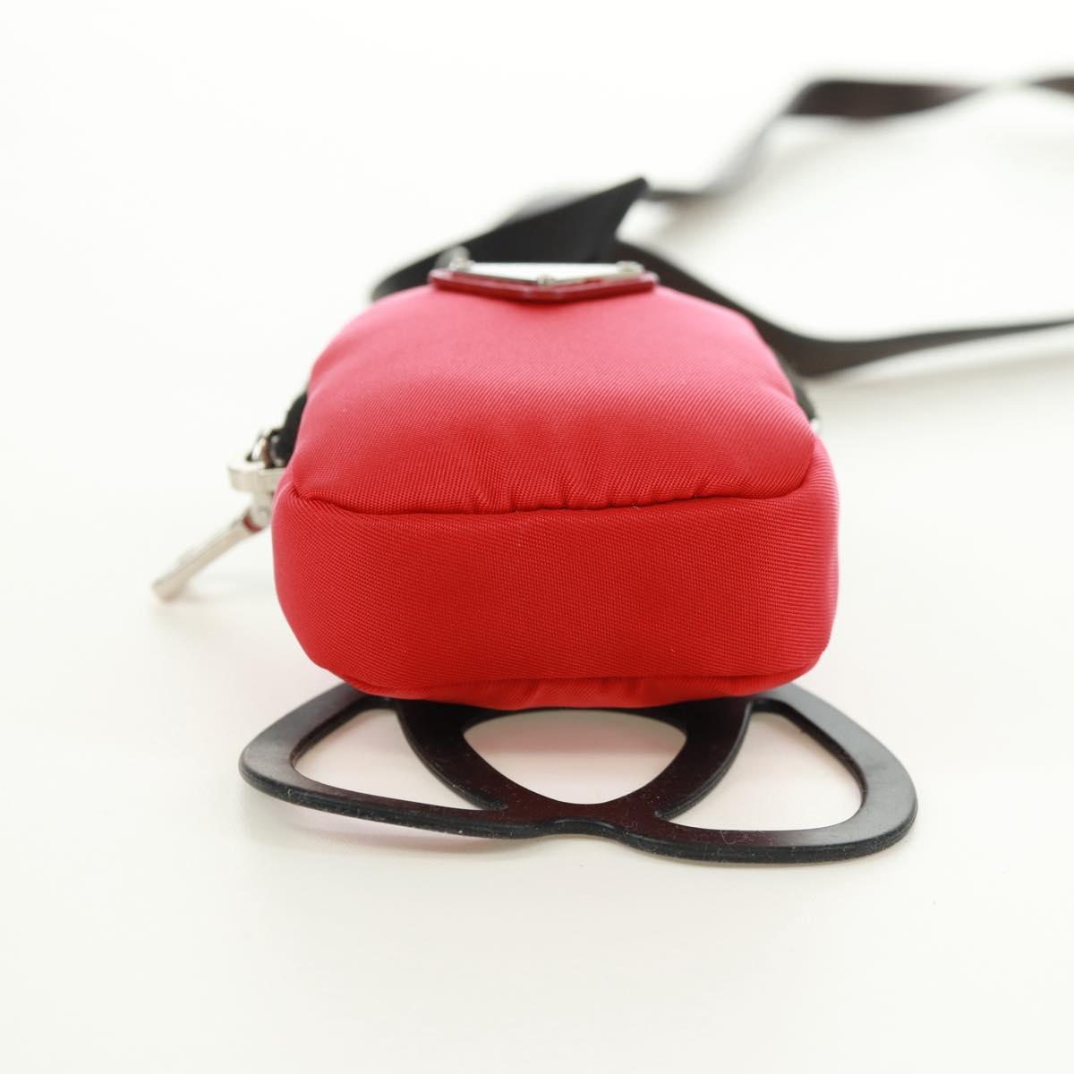 PRADA Phone Holder Neck Pouch Nylon Red Silver Auth 165922V