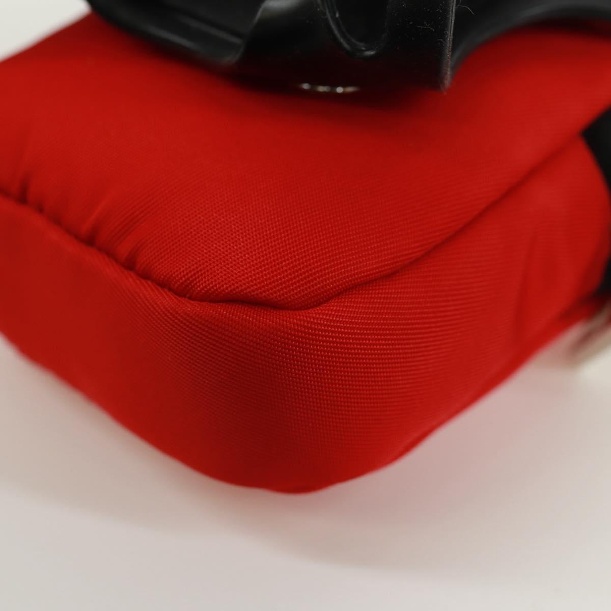 PRADA Phone Holder Neck Pouch Nylon Red Silver Auth 165922V