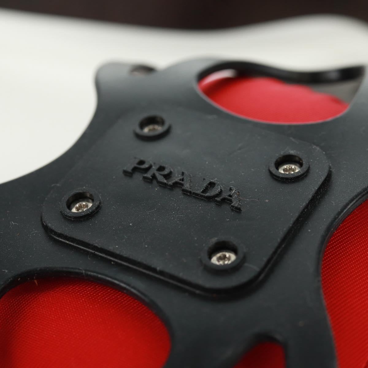 PRADA Phone Holder Neck Pouch Nylon Red Silver Auth 165922V