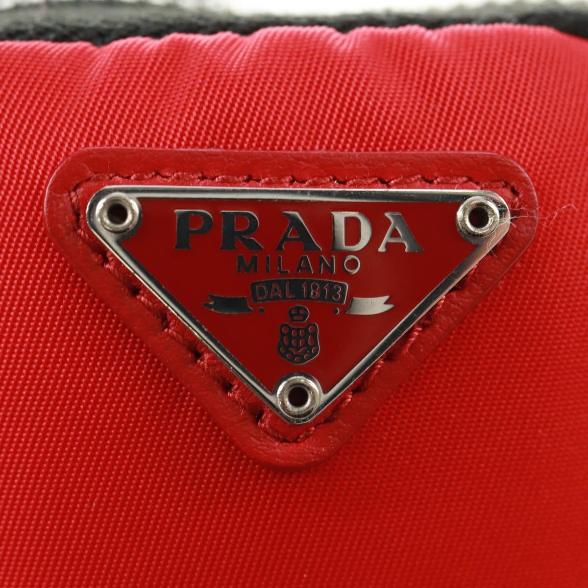 PRADA Phone Holder Neck Pouch Nylon Red Silver Auth 165922V