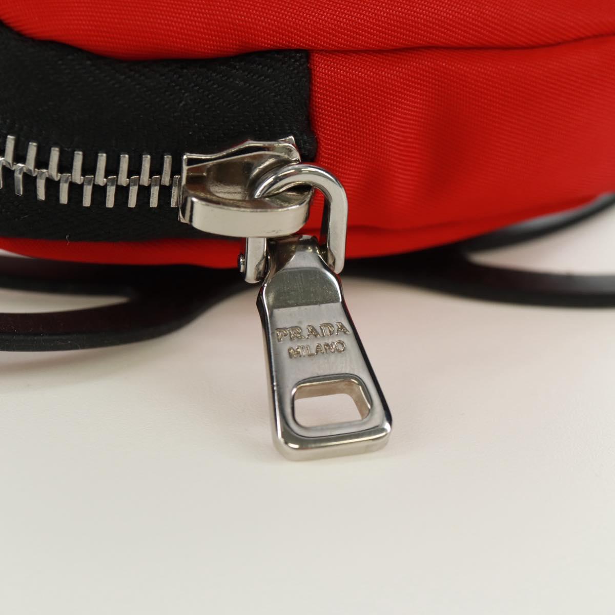 PRADA Phone Holder Neck Pouch Nylon Red Silver Auth 165922V