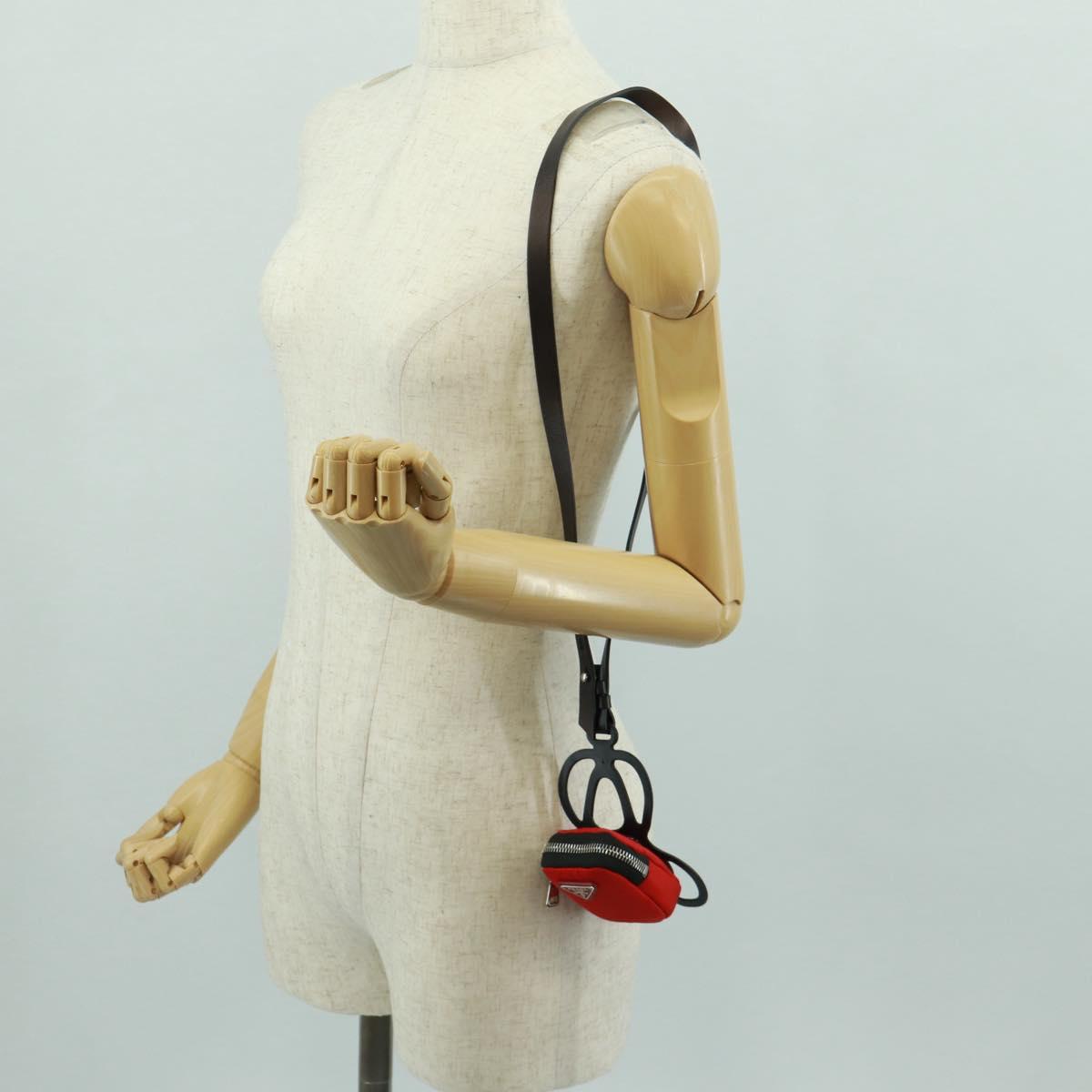 PRADA Phone Holder Neck Pouch Nylon Red Silver Auth 165922V