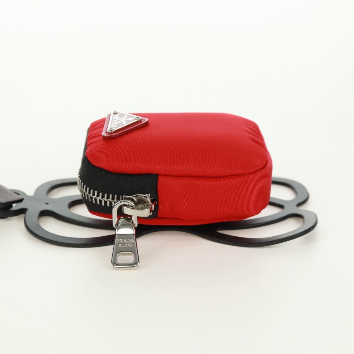 PRADA Phone Holder Neck Pouch Nylon Red Silver Auth 165922V