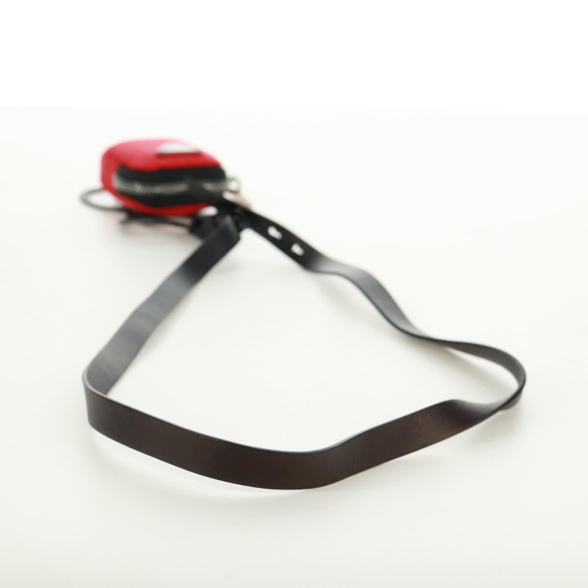 PRADA Phone Holder Neck Pouch Nylon Red Silver Auth 165922V
