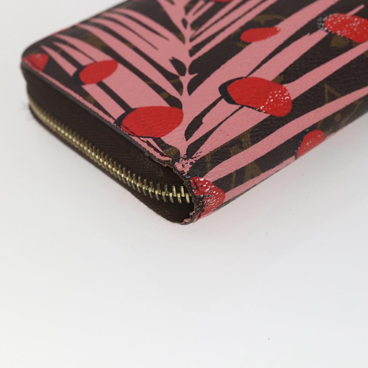 LOUIS VUITTON Monogram jungle dot Zippy Wallet Long Wallet Red Pink Auth 165924