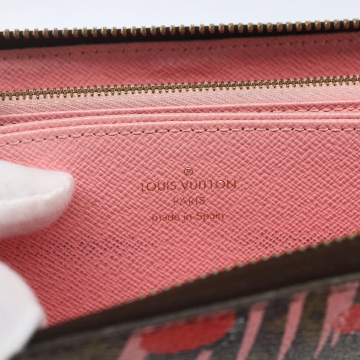 LOUIS VUITTON Monogram jungle dot Zippy Wallet Long Wallet Red Pink Auth 165924