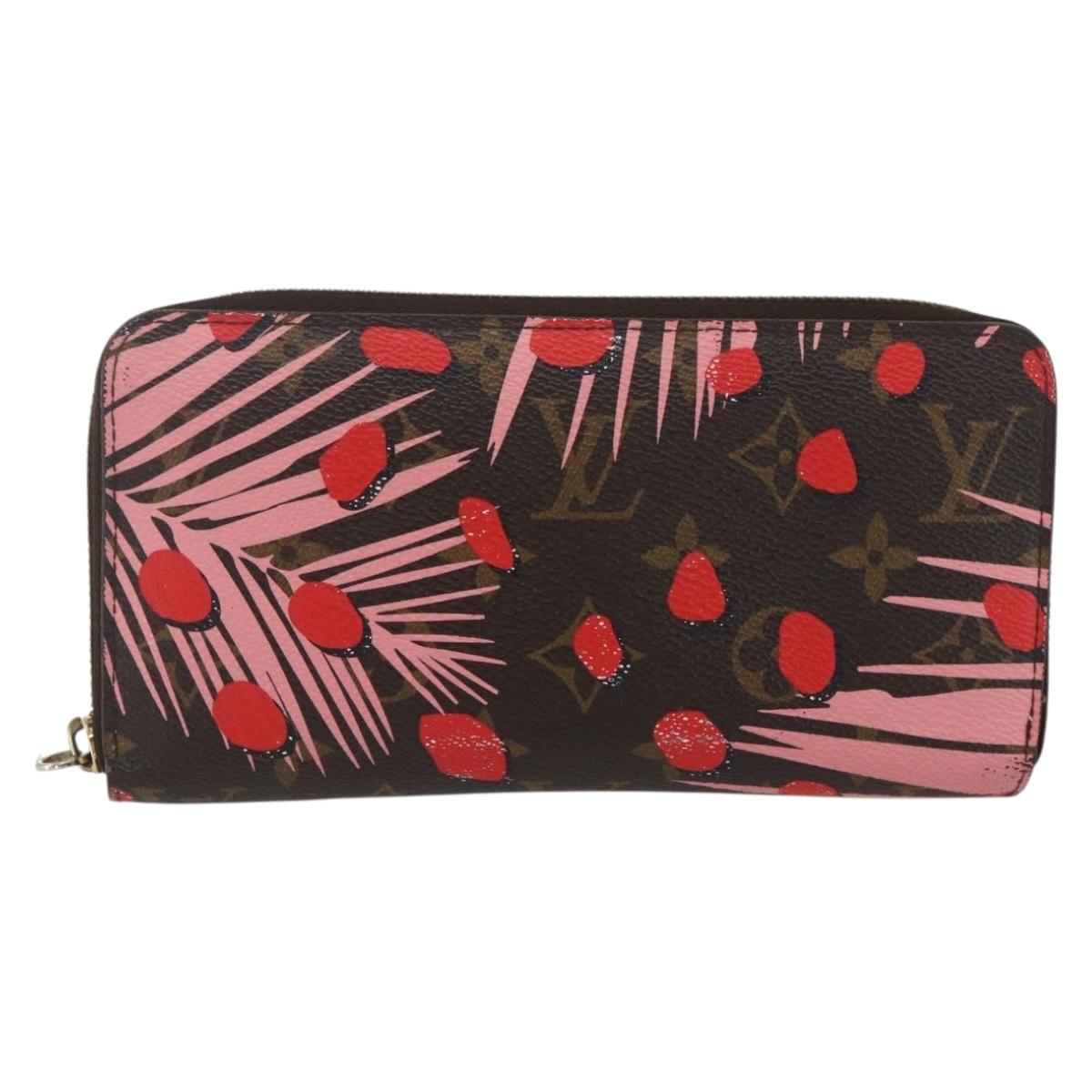 LOUIS VUITTON Monogram jungle dot Zippy Wallet Long Wallet Red Pink Auth 165924