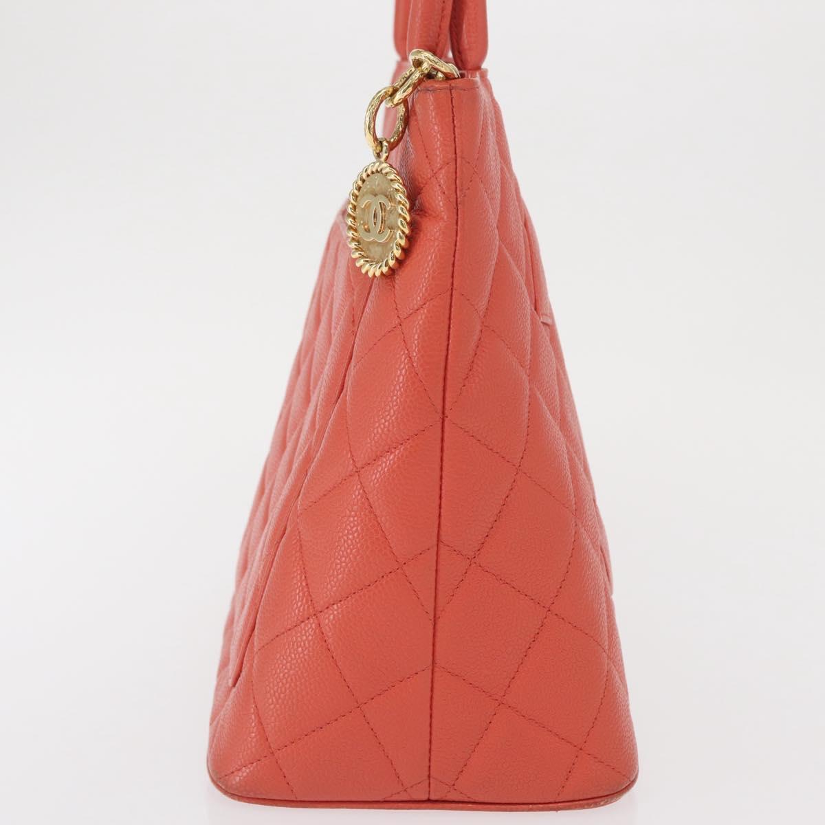 CHANEL Matelasse Reprint Tote Bag Caviar Skin Pink Gold CC Auth 165933SAM