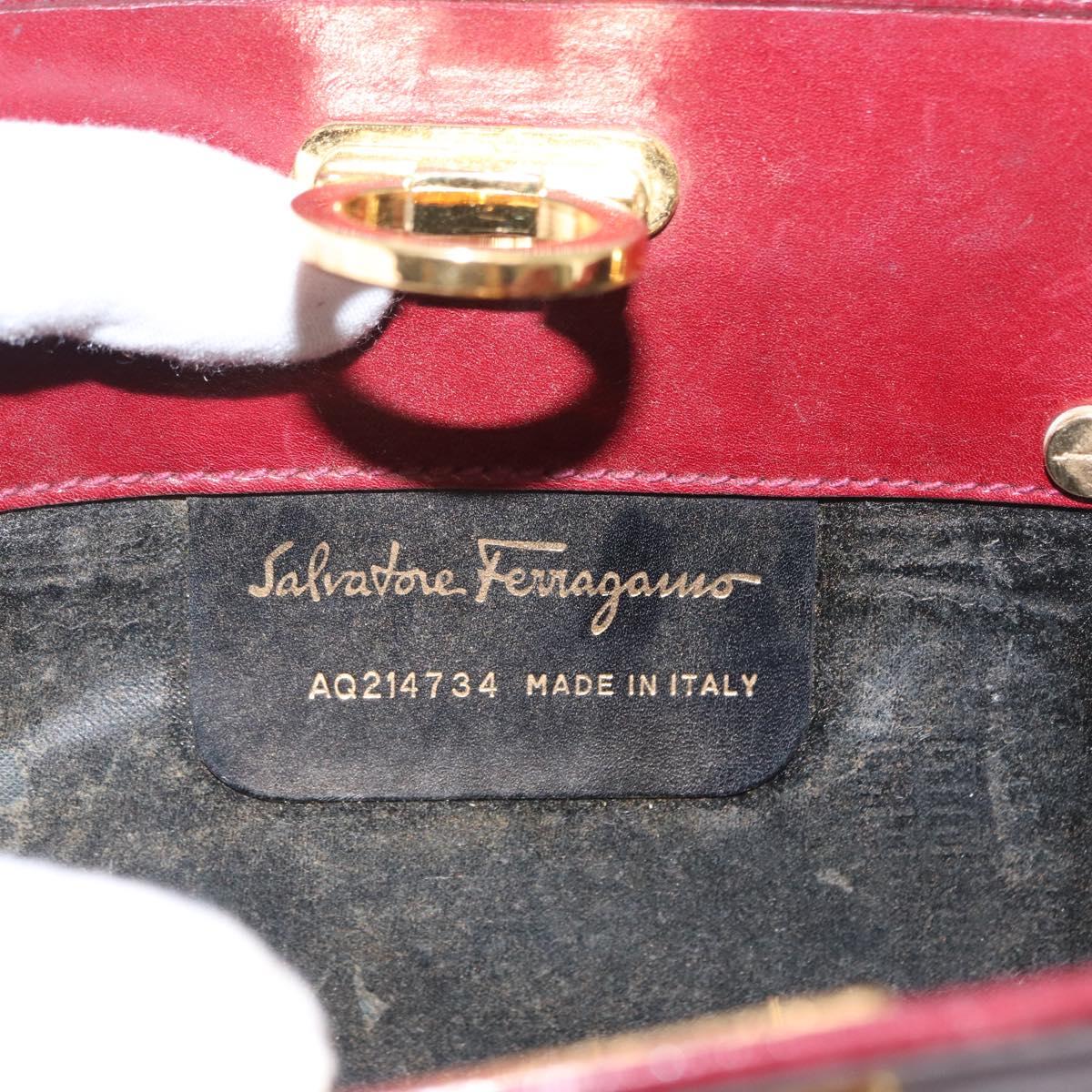 Salvatore Ferragamo Gancini Chain Shoulder Bag Leather Red Gold Auth 165934