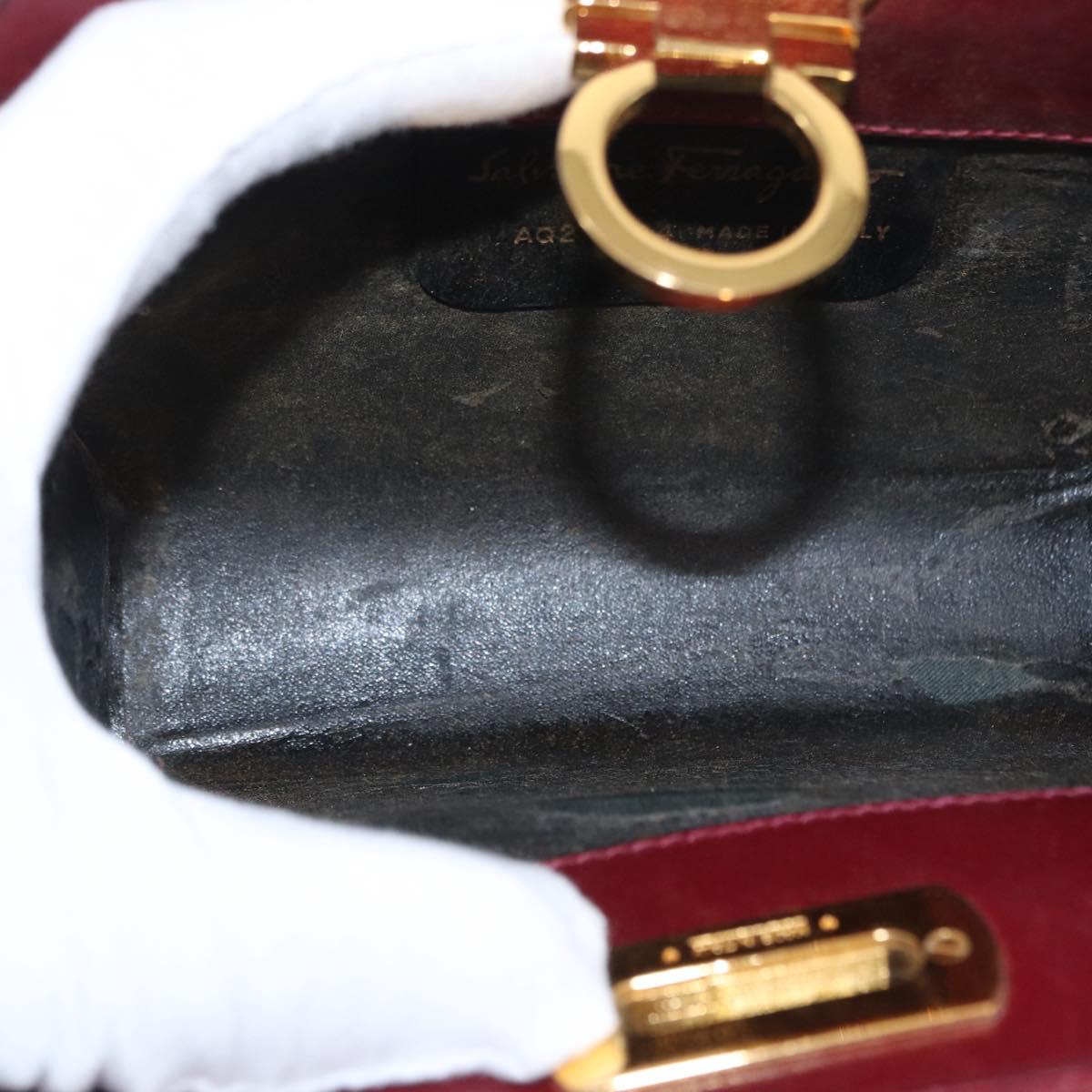 Salvatore Ferragamo Gancini Chain Shoulder Bag Leather Red Gold Auth 165934