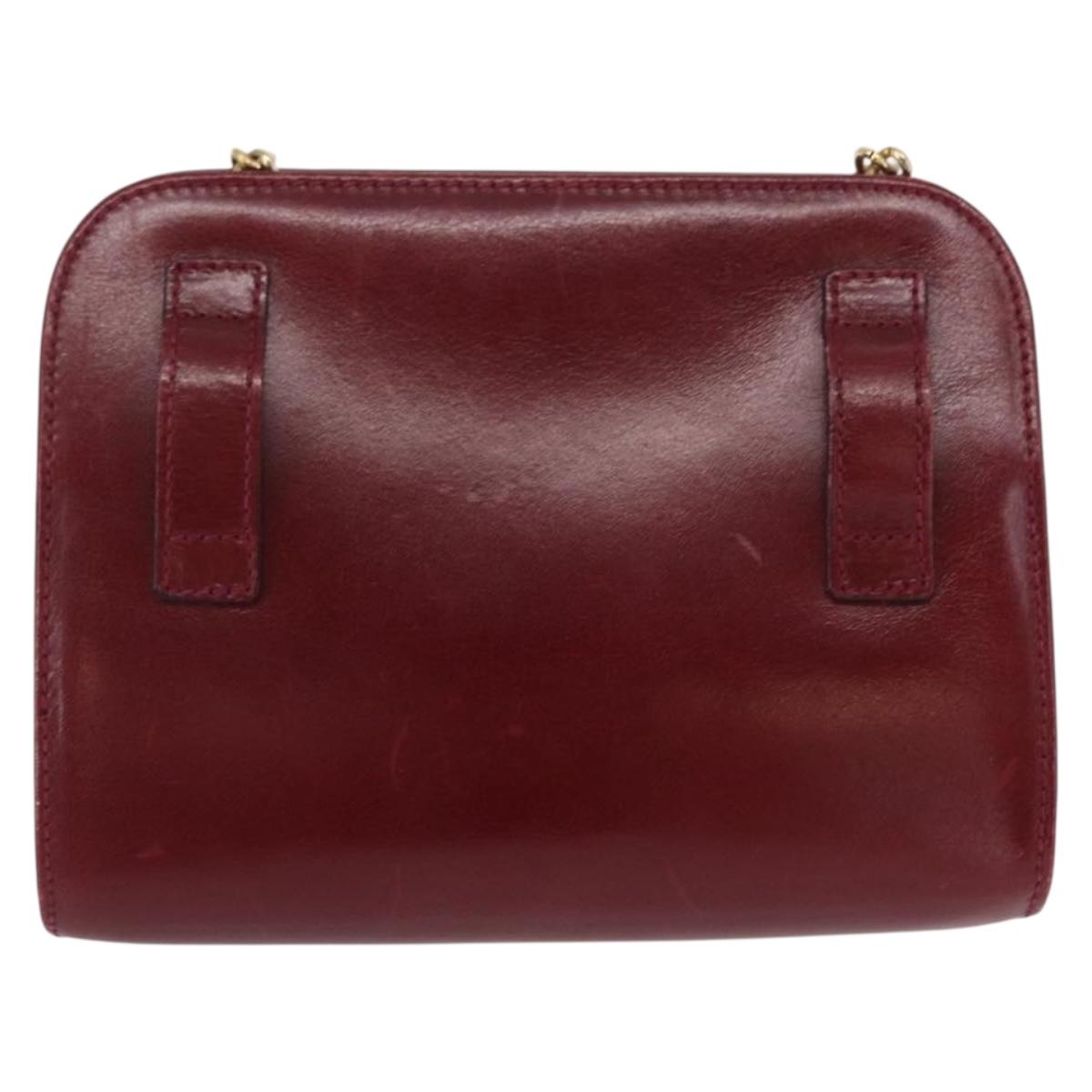 Salvatore Ferragamo Gancini Chain Shoulder Bag Leather Red Gold Auth 165934