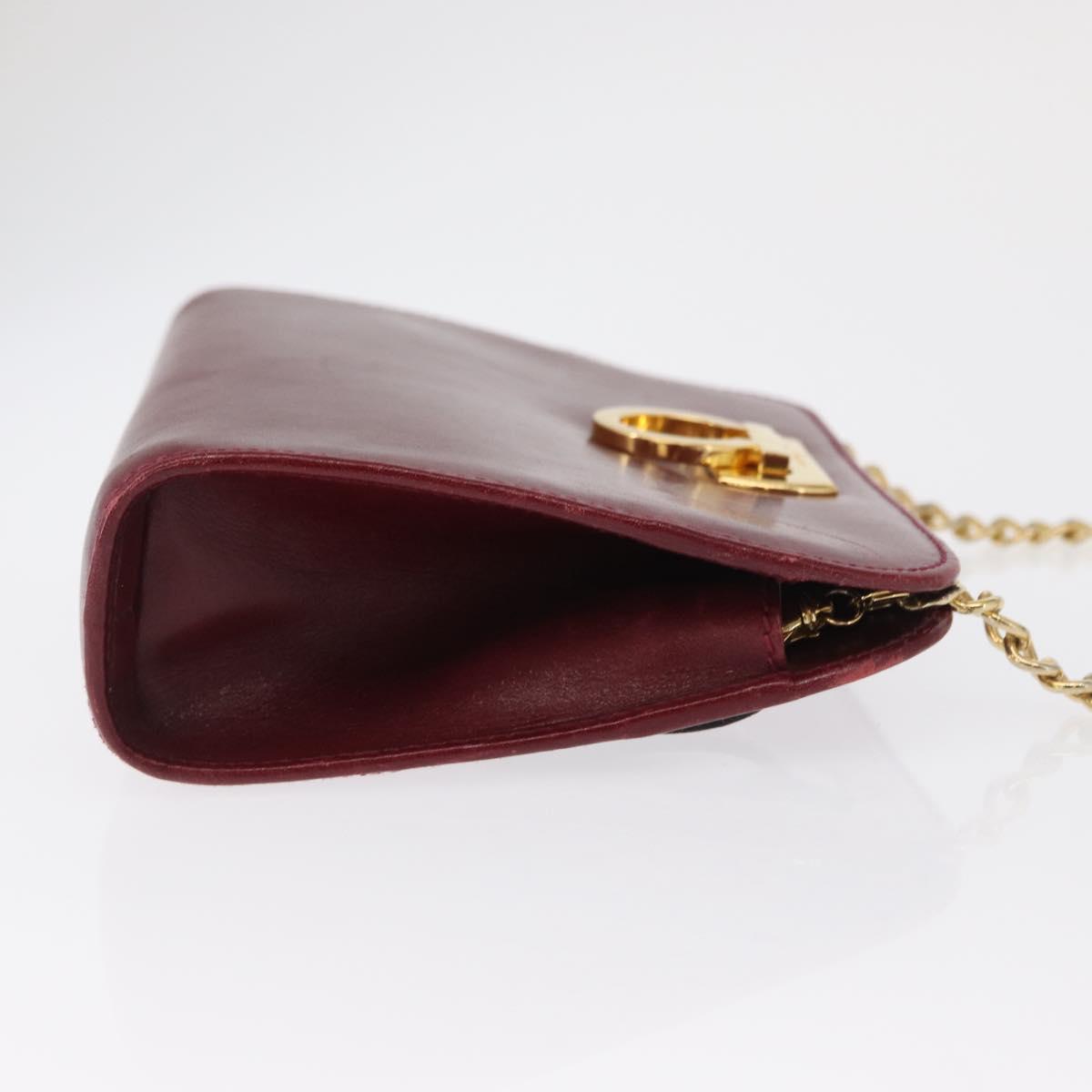 Salvatore Ferragamo Gancini Chain Shoulder Bag Leather Red Gold Auth 165934