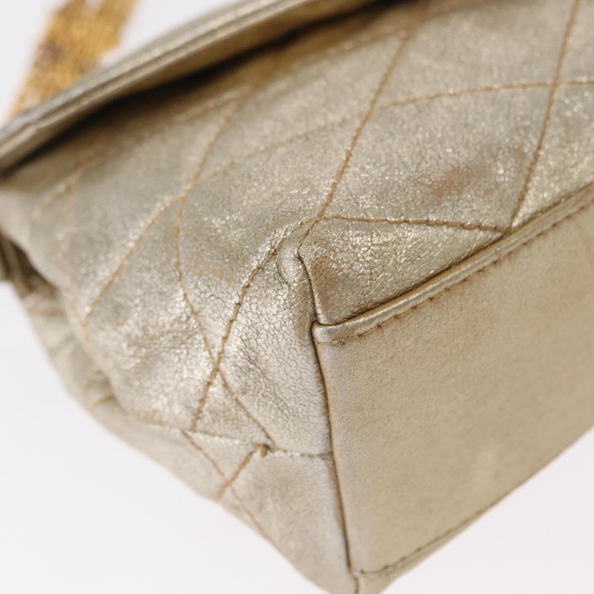 CHANEL Matelasse Single Flap Chain Shoulder Bag Leather Gold CC Auth 165938V