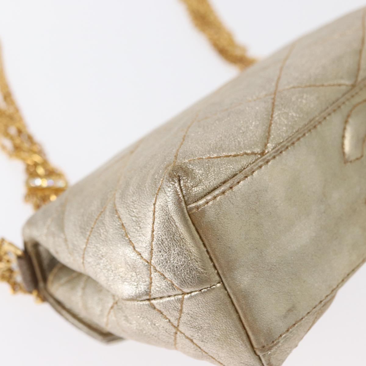 CHANEL Matelasse Single Flap Chain Shoulder Bag Leather Gold CC Auth 165938V
