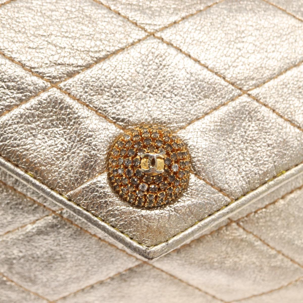 CHANEL Matelasse Single Flap Chain Shoulder Bag Leather Gold CC Auth 165938V