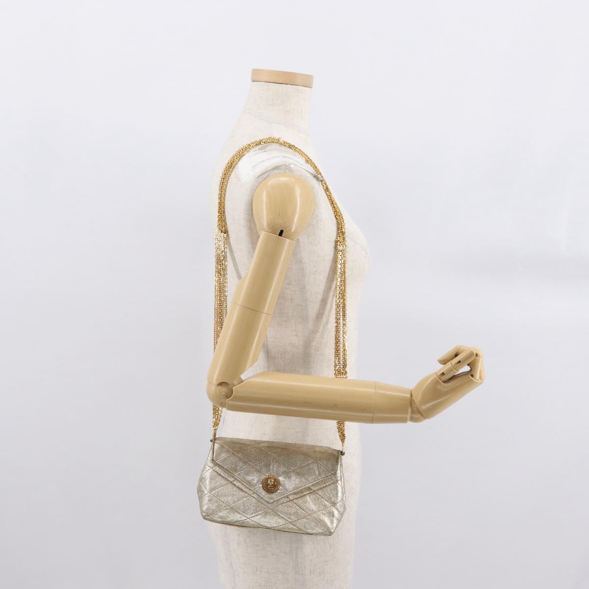 CHANEL Matelasse Single Flap Chain Shoulder Bag Leather Gold CC Auth 165938V