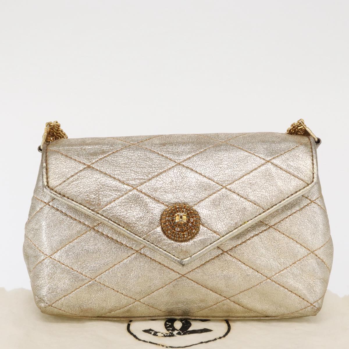 CHANEL Matelasse Single Flap Chain Shoulder Bag Leather Gold CC Auth 165938V