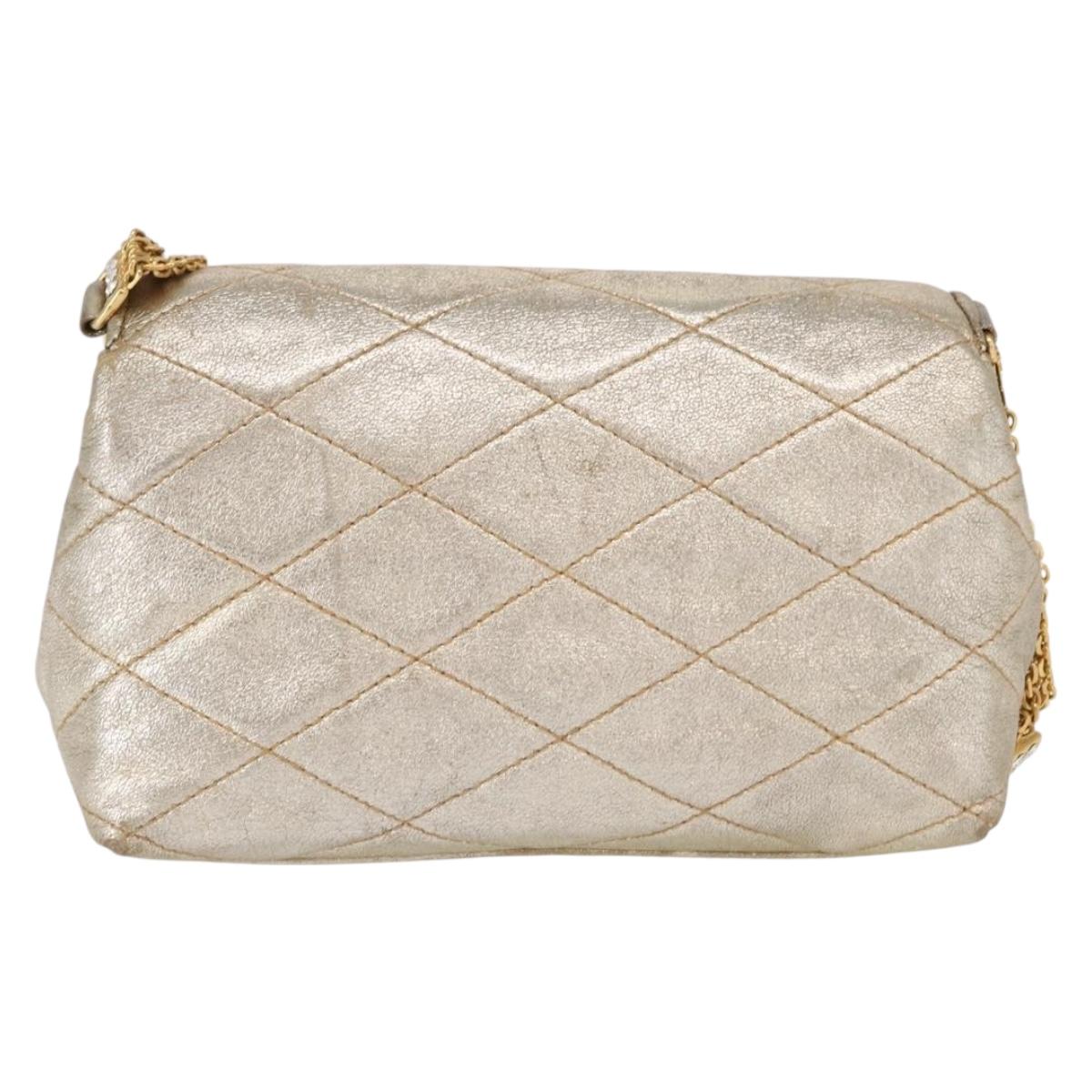 CHANEL Matelasse Single Flap Chain Shoulder Bag Leather Gold CC Auth 165938V