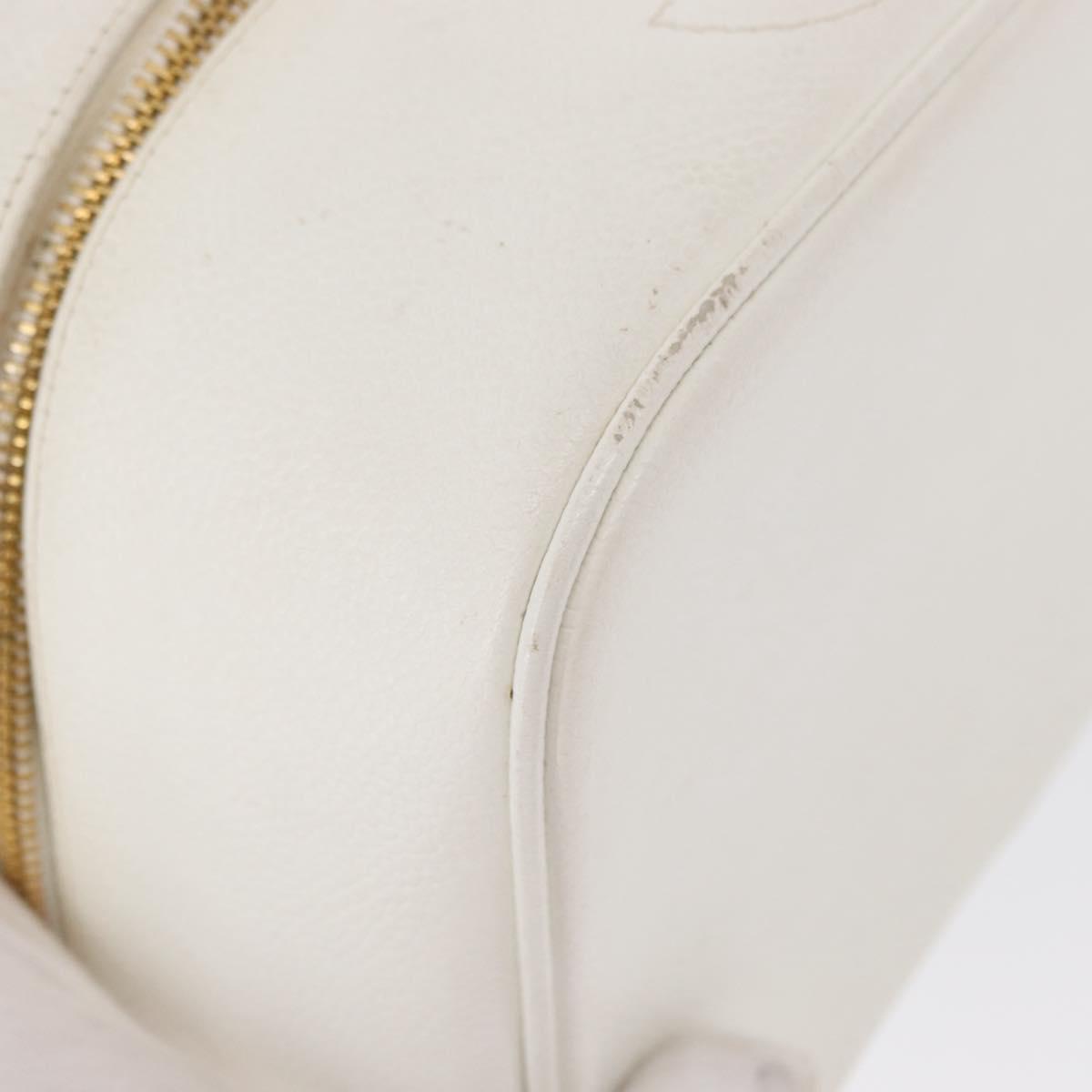 CHANEL Vanity Hand Bag Caviar Skin White Gold CC Auth 165943