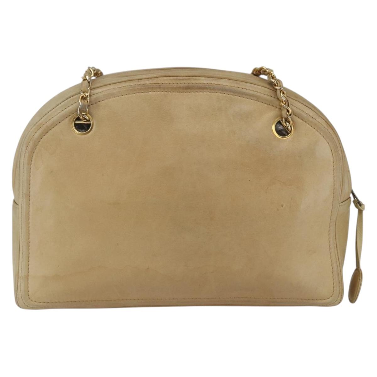 CHANEL Chain Shoulder Bag Lamb Skin Beige Gold CC Auth 165944