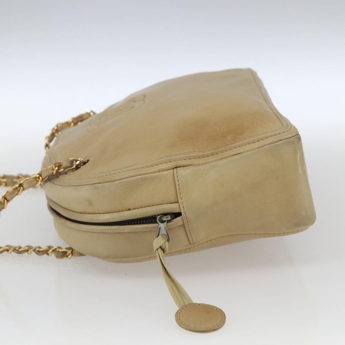 CHANEL Chain Shoulder Bag Lamb Skin Beige Gold CC Auth 165944