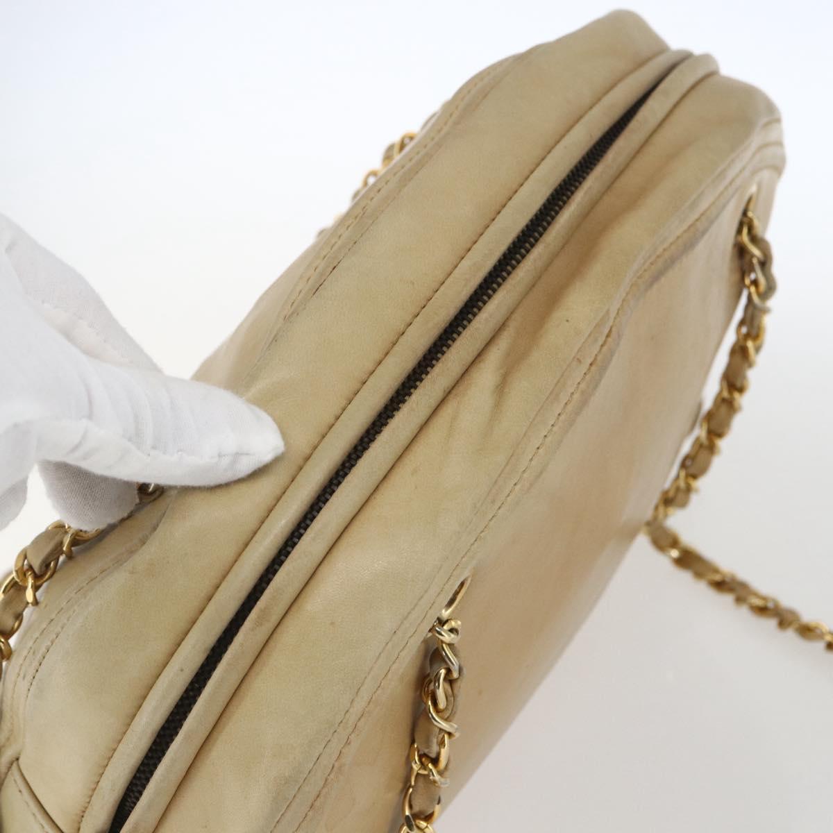 CHANEL Chain Shoulder Bag Lamb Skin Beige Gold CC Auth 165944