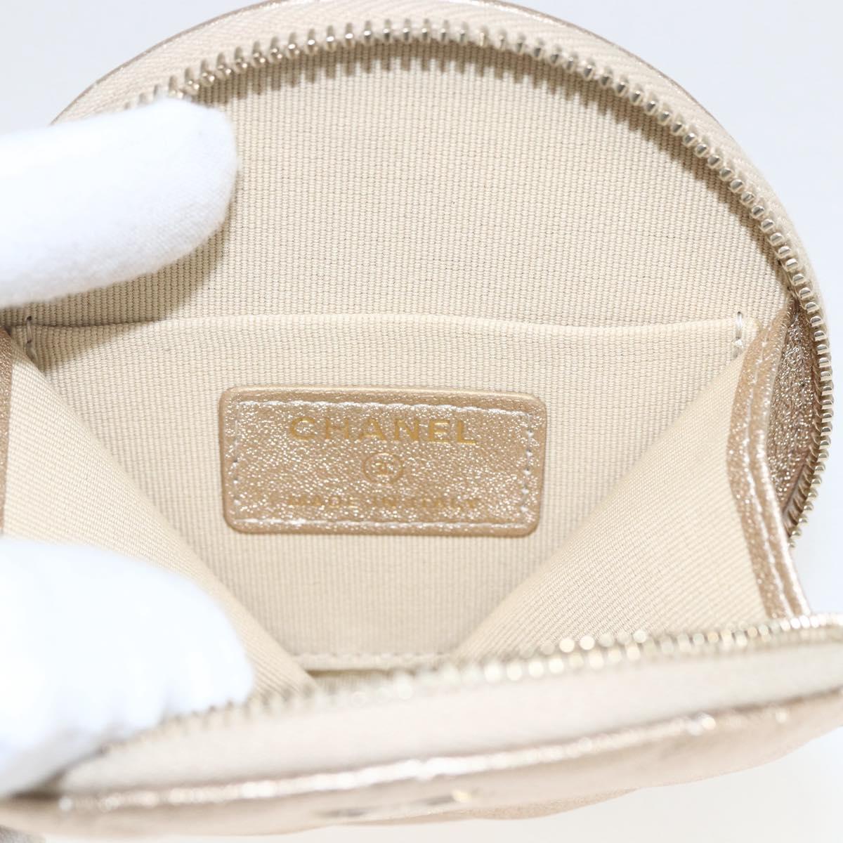 CHANEL Matelasse Air Pods case Coin Purse Lamb Skin Gold CC Auth 165948SM