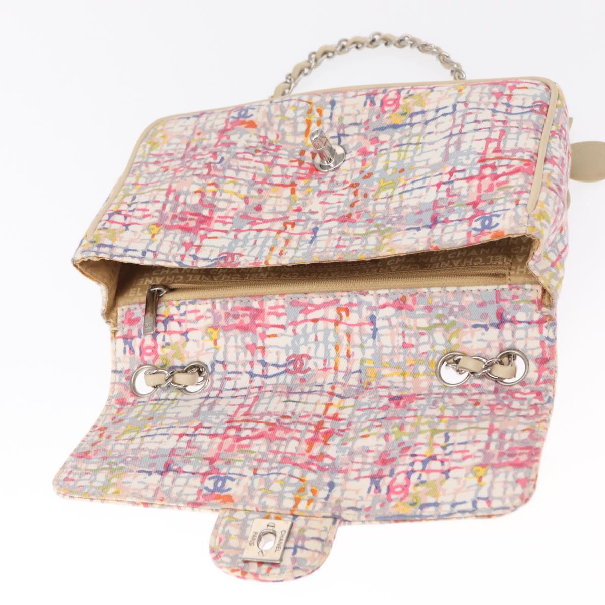 CHANEL Matelasse 25 Chain Shoulder Bag Canvas Multicolor Silver CC Auth 165952SM