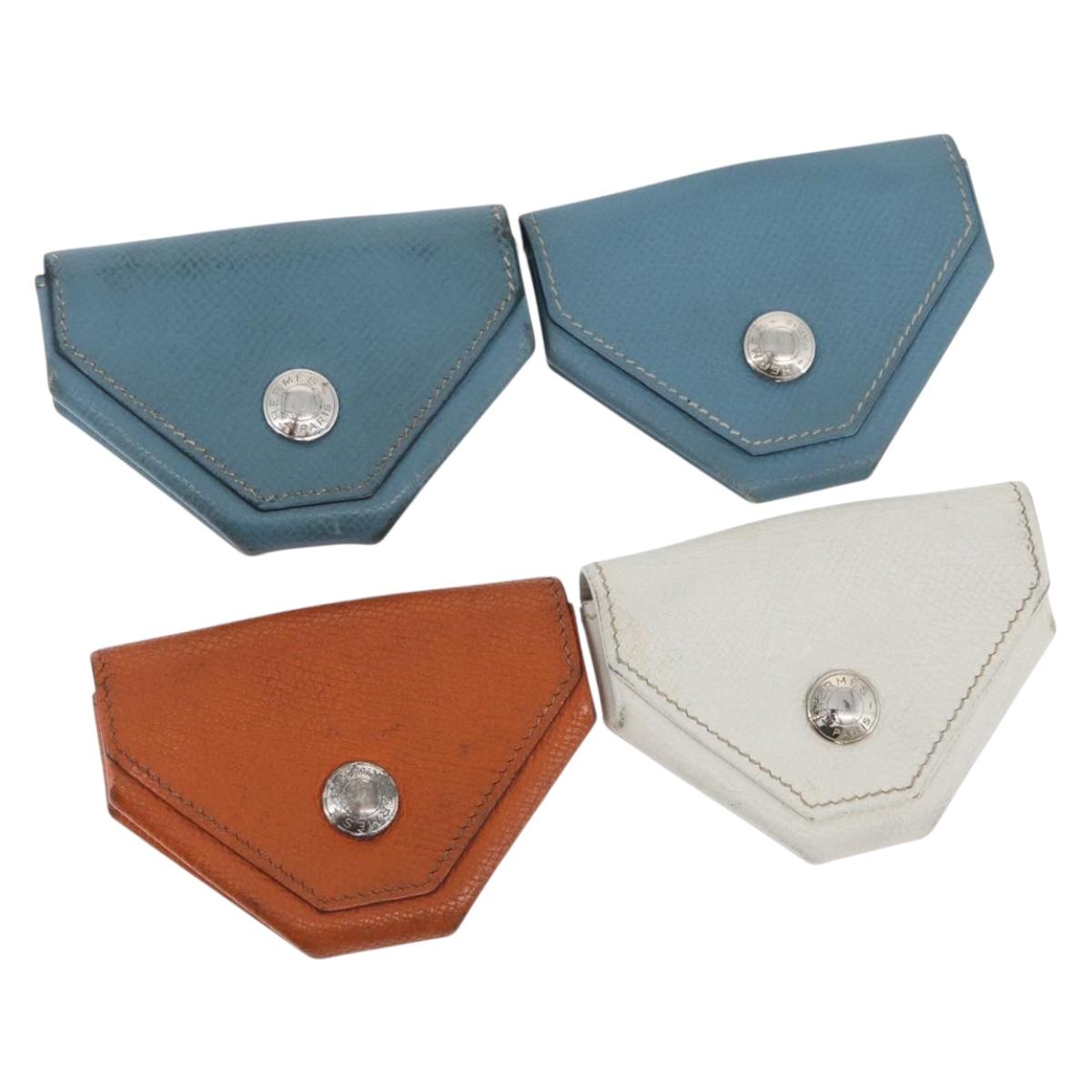 HERMES Van Cator Coin Purse Leather 4 Set Light Blue Orange white Auth 165957
