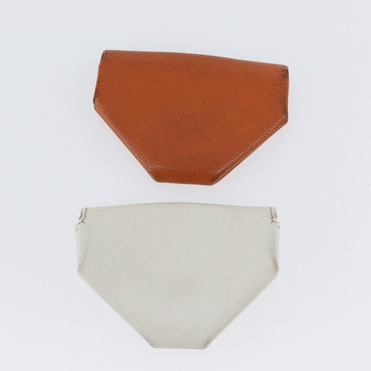 HERMES Van Cator Coin Purse Leather 4 Set Light Blue Orange white Auth 165957