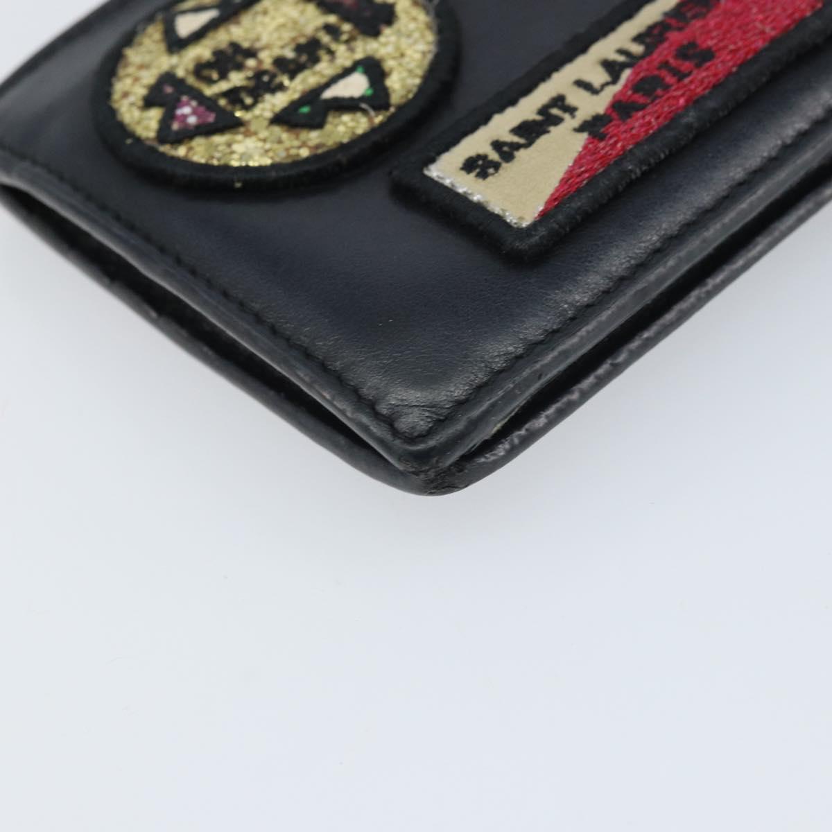 SAINT LAURENT Compact Wallet Leather Black Auth 165962