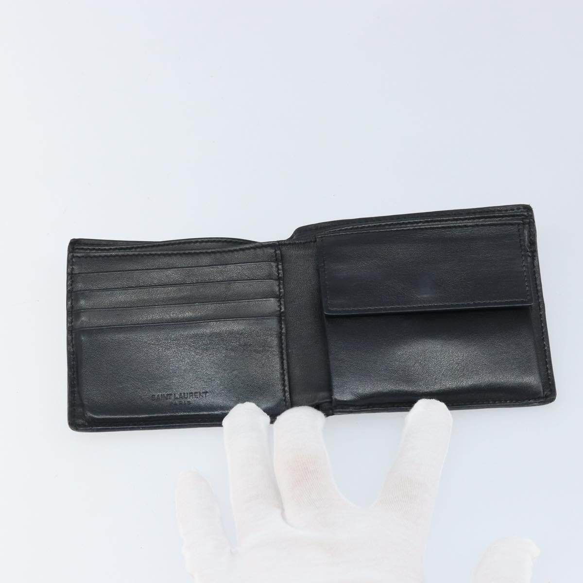 SAINT LAURENT Compact Wallet Leather Black Auth 165962