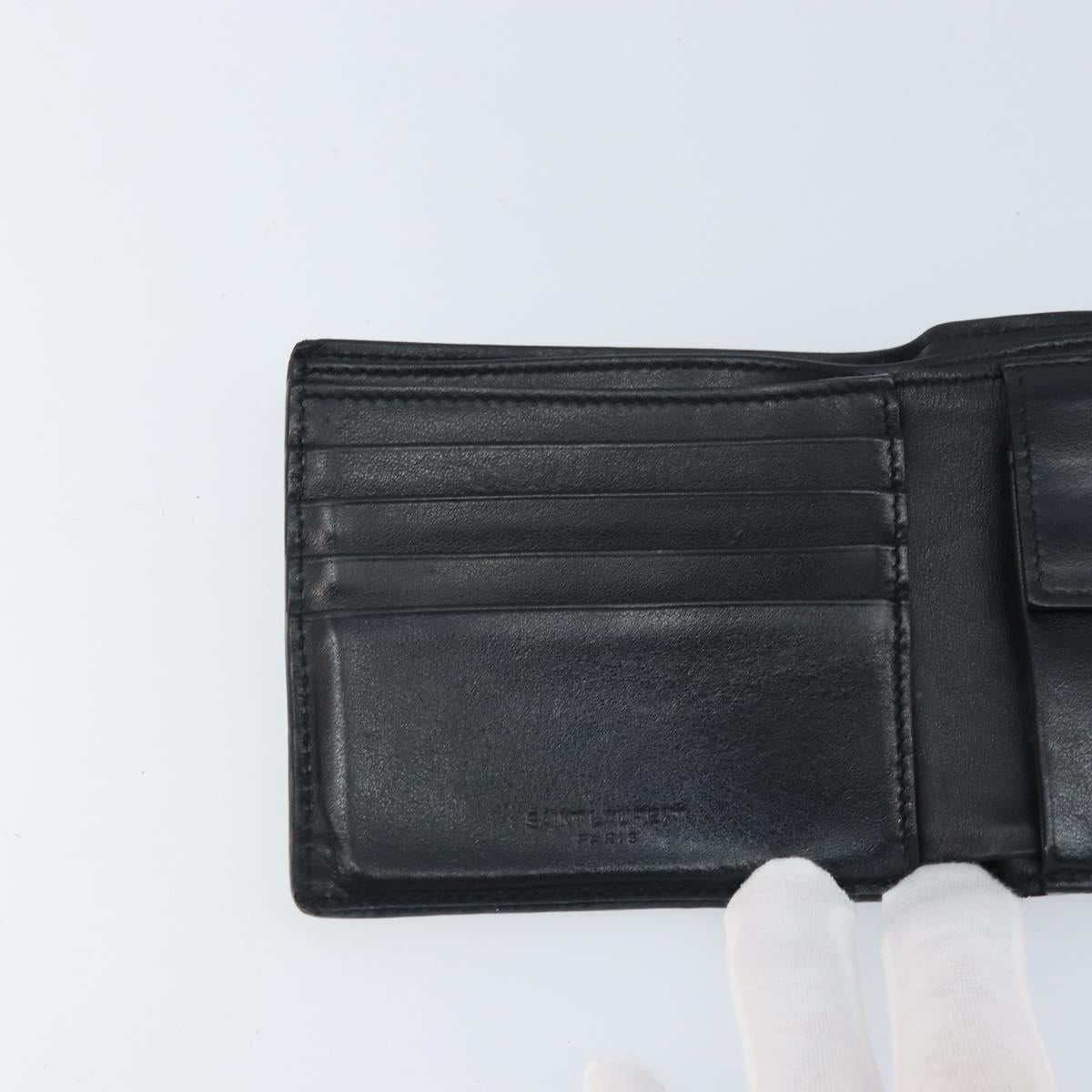 SAINT LAURENT Compact Wallet Leather Black Auth 165962