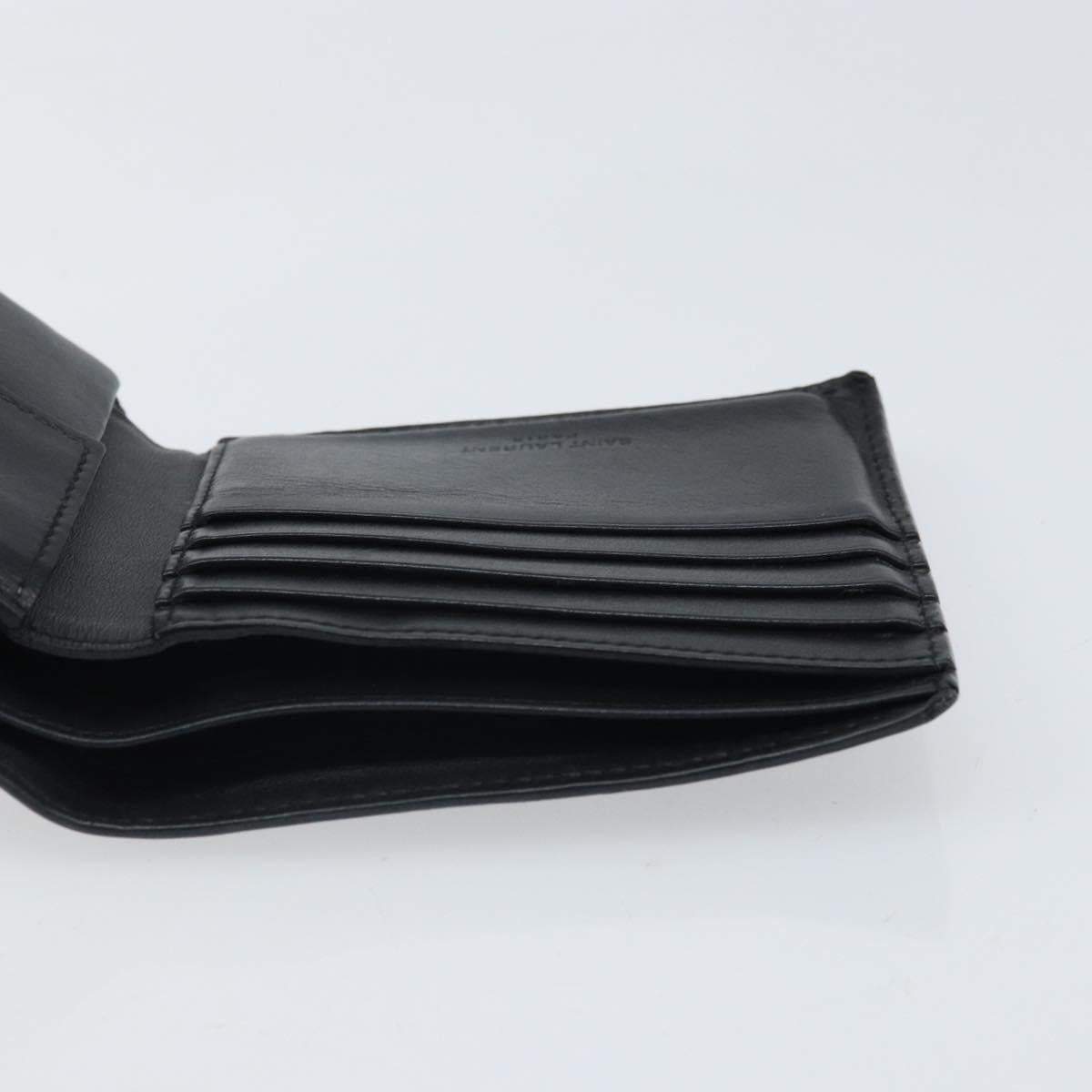 SAINT LAURENT Compact Wallet Leather Black Auth 165962
