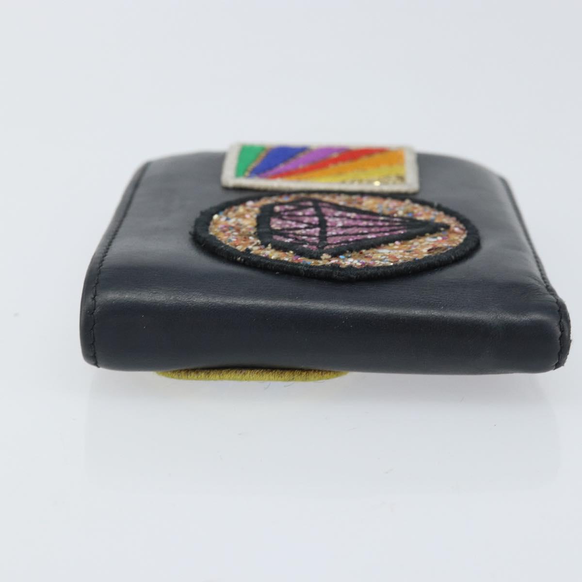 SAINT LAURENT Compact Wallet Leather Black Auth 165962