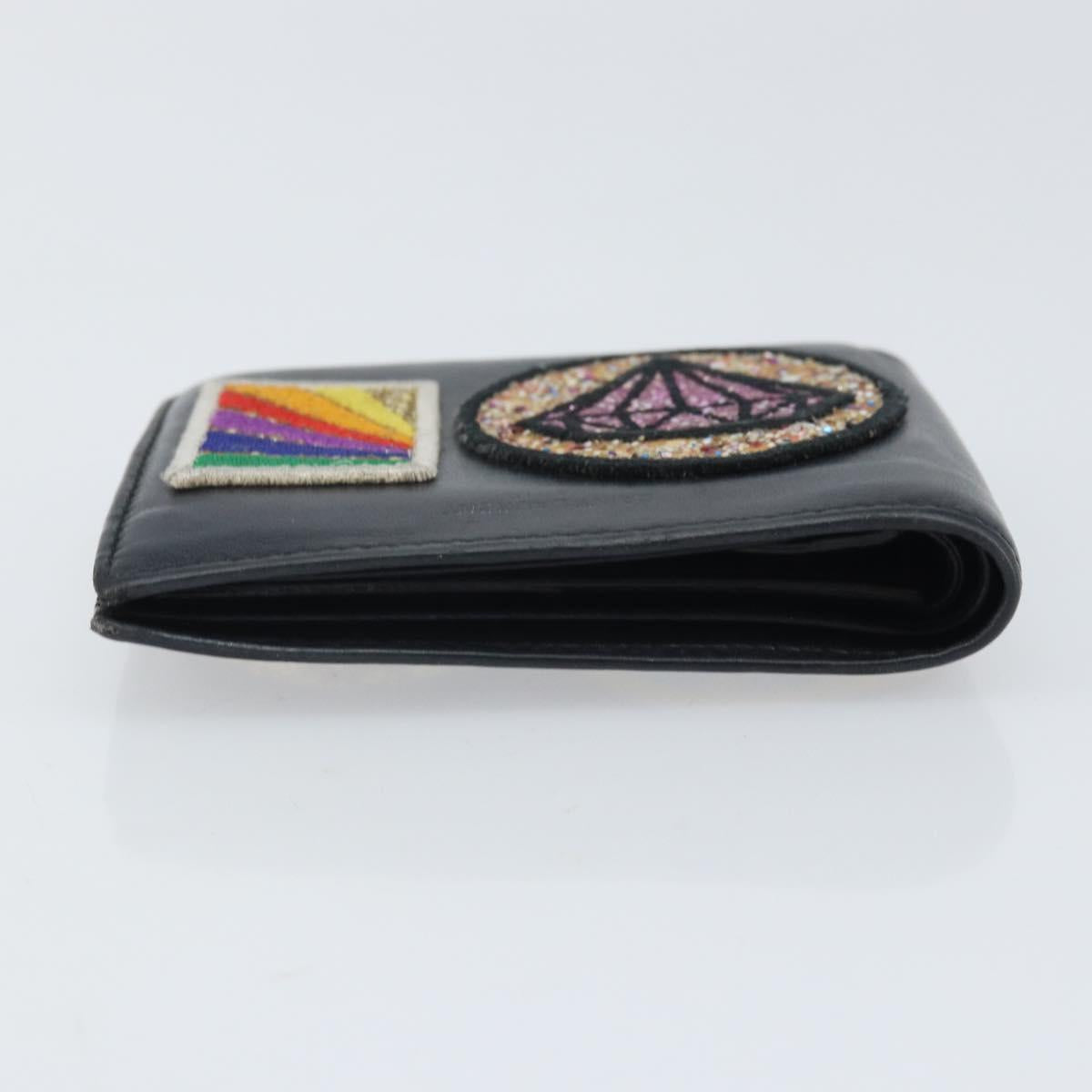 SAINT LAURENT Compact Wallet Leather Black Auth 165962