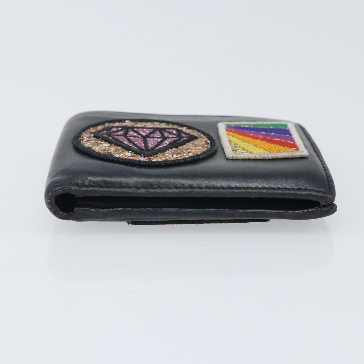 SAINT LAURENT Compact Wallet Leather Black Auth 165962