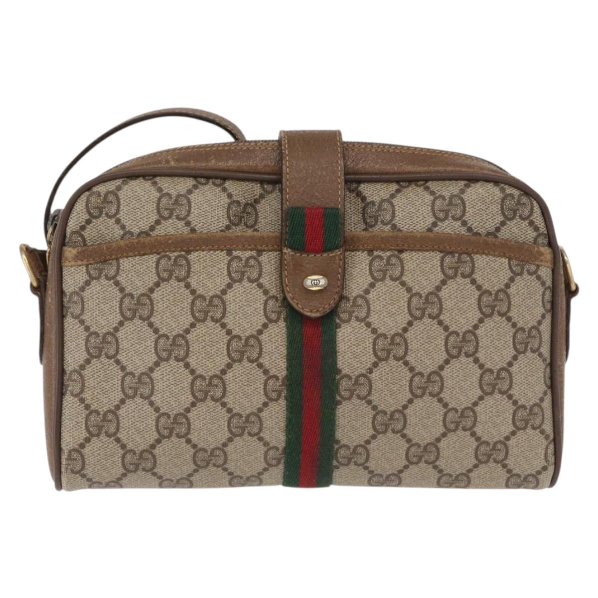 GUCCI GG Supreme Web Sherry Line Bag PVC Beige Gold 89 02 055 Auth 165970