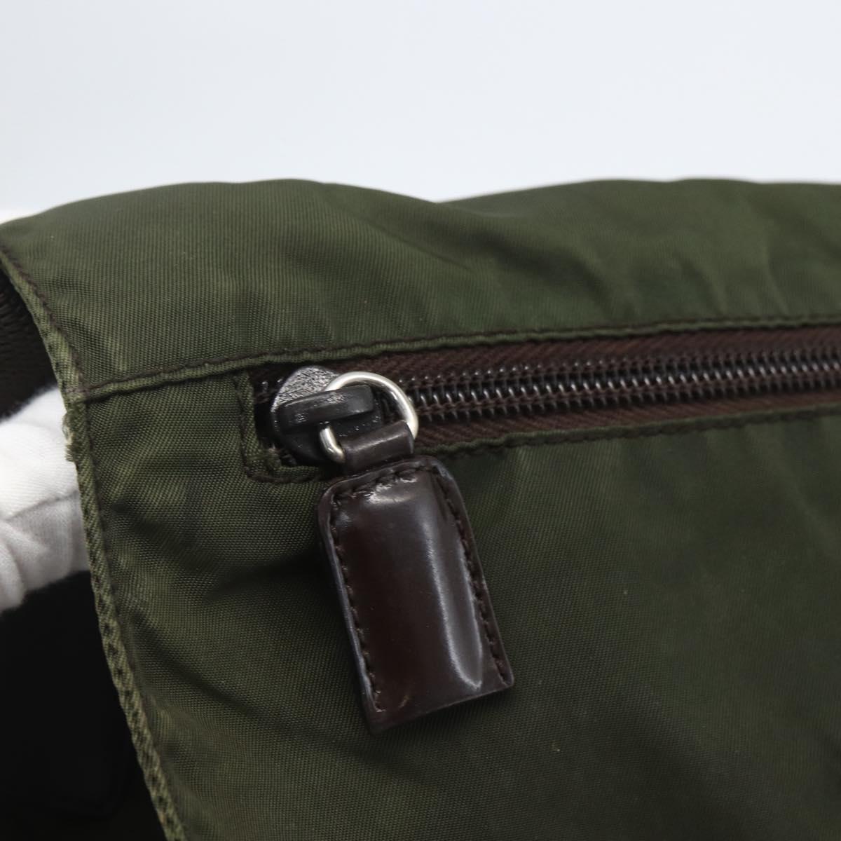 PRADA Shoulder Bag Nylon Khaki Silver Auth 165971