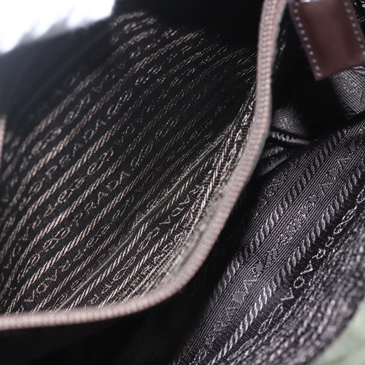 PRADA Shoulder Bag Nylon Khaki Silver Auth 165971