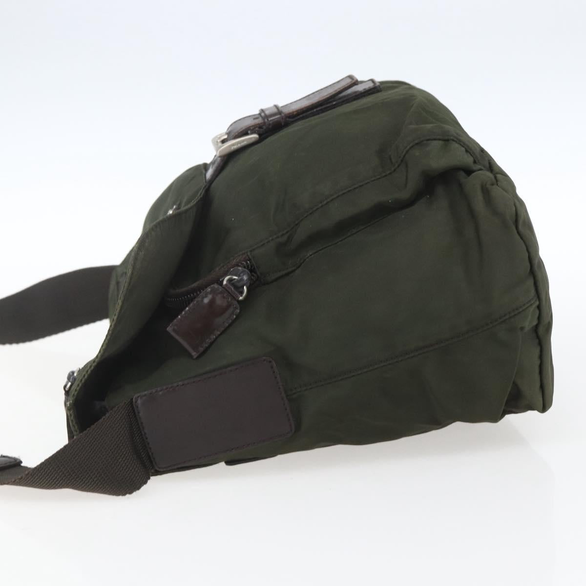PRADA Shoulder Bag Nylon Khaki Silver Auth 165971