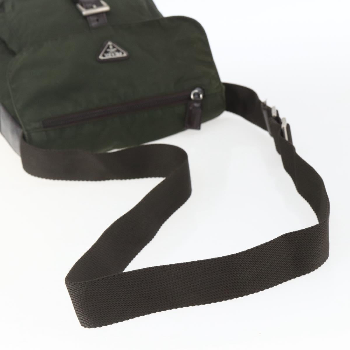 PRADA Shoulder Bag Nylon Khaki Silver Auth 165971