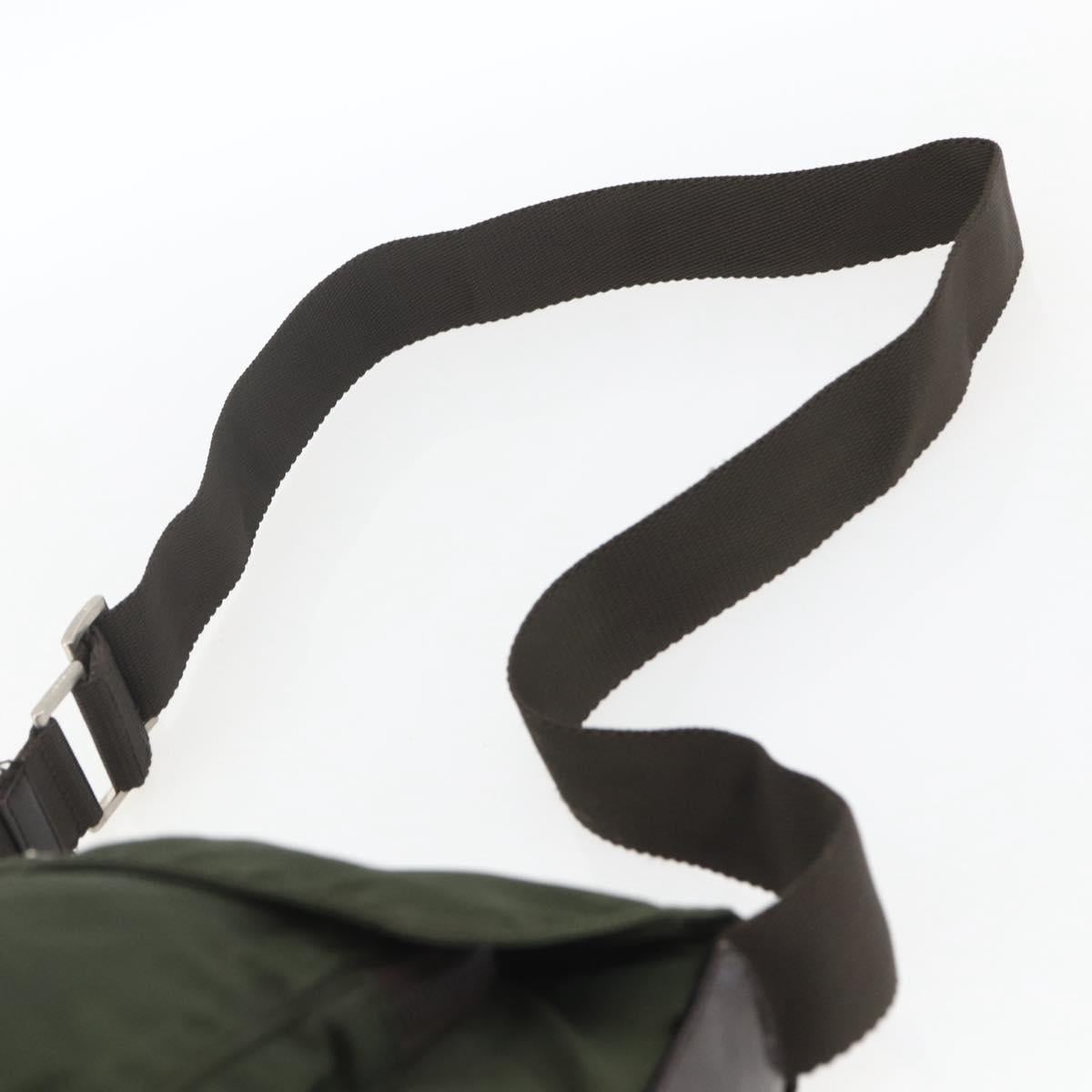 PRADA Shoulder Bag Nylon Khaki Silver Auth 165971